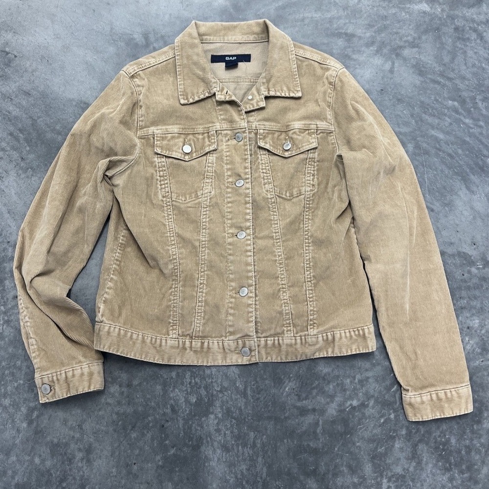 Gap Womens Tan Beige Corduroy Trucker Jacket Button Up Size L RN 54023